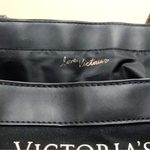 Extra Large Victoria’s Secret Black VS Tote Bag Shoulder Gold Faux Leather - Picture 5 of 11